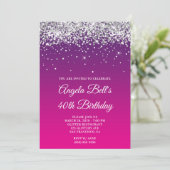 シルバーグリッターパープルピンクグラデーション40歳の誕生日 招待状 (スタンド正面)