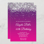 シルバーグリッターパープルピンクグラデーション40歳の誕生日 招待状 (正面/裏面)