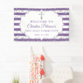 シルバーグリッターパープルファースト・ホリー・コミュニオンウェルカム 横断幕 (インサイチュ)