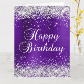 シルバーグリッターパープルフォイルビッグハッピーバースデー カード (黄色い花)