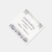 シルバーグリッターパープルフローラ100th誕生日パーティー スタンダードカクテルナプキン (角)