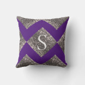 シルバーグリッターパープルモノグラムきらきら光るシック クッション (裏面)