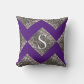 シルバーグリッターパープルモノグラムきらきら光るシック クッション (正面)