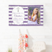 シルバーグリッターパープル最初の聖餐式の写真 横断幕 (インサイチュ)