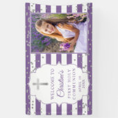 シルバーグリッターパープル最初の聖餐式の写真 横断幕 (縦)