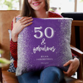 シルバーグリッターパープル50誕生日 クッション