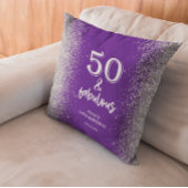 シルバーグリッターパープル50誕生日 クッション