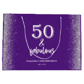 シルバーグリッターパープル50誕生日 ラージペーパーバッグ (裏面)