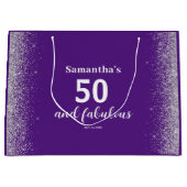 シルバーグリッターパープル50誕生日 ラージペーパーバッグ (正面)