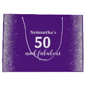 シルバーグリッターパープル50誕生日 ラージペーパーバッグ (裏面)