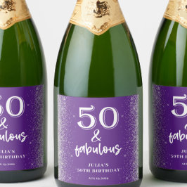 シルバーグリッターパープル50th誕生日パーティー スパークリングワインラベル