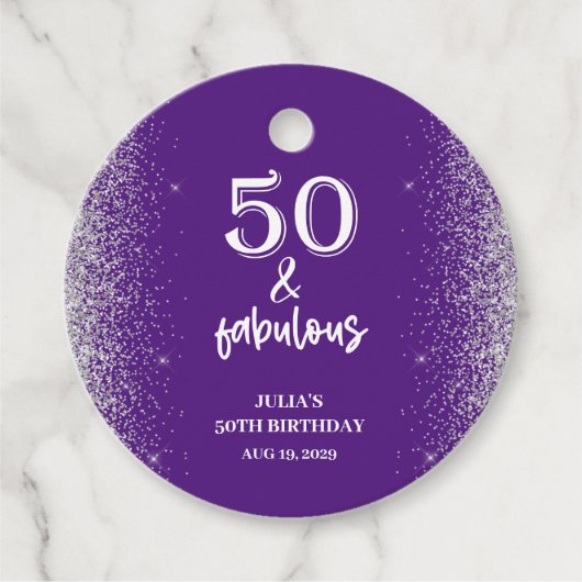 シルバーグリッターパープル50th誕生日パーティー フェイバータグ (正面)