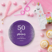シルバーグリッターパープル50th誕生日パーティー ペーパープレート (パーティー)