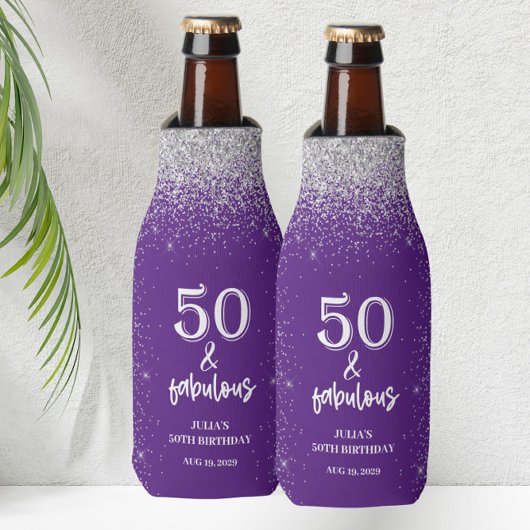 シルバーグリッターパープル50th誕生日パーティー ボトルクーラー