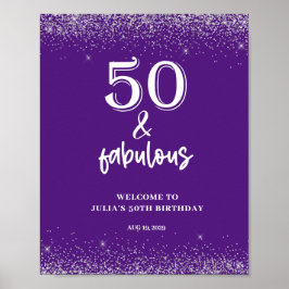 シルバーグリッターパープル50th誕生日パーティー ポスター