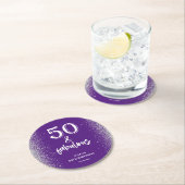 シルバーグリッターパープル50th誕生日パーティー ラウンドペーパーコースター (インサイチュ)