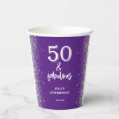 シルバーグリッターパープル50th誕生日パーティー 紙コップ (裏面)