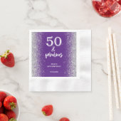 シルバーグリッターパープル50th誕生日パーティー 縁ありカクテルナプキン (インサイチュ)