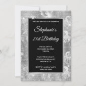 シルバーグリッターパームとモンステラの葉の誕生日 招待状 (正面)
