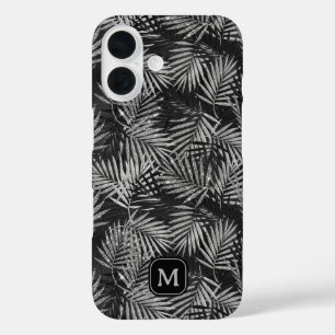 シルバーグリッターパームツリーブラックモノグラモダンム iPhone 16ケース