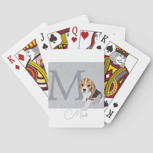 シルバーグリッタービーグル愛犬家パーソナライズされた名 トランプ (裏面)