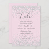 シルバーグリッターピンクガールズ12thバースデーパーティー 招待状 (正面/裏面)