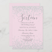 シルバーグリッターピンクスウィート16 16誕生日招待状 招待状 (正面/裏面)