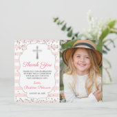 シルバーグリッターピンクストライプ色の聖餐式 サンキューカード (スタンド正面)