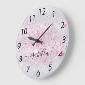 シルバーグリッターピンクダストメタル名文字 ラージ壁時計 (傾斜)
