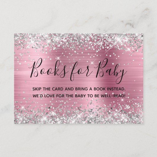 シルバーグリッターピンクフォイルブックベビー エンクロージャーカード (正面)