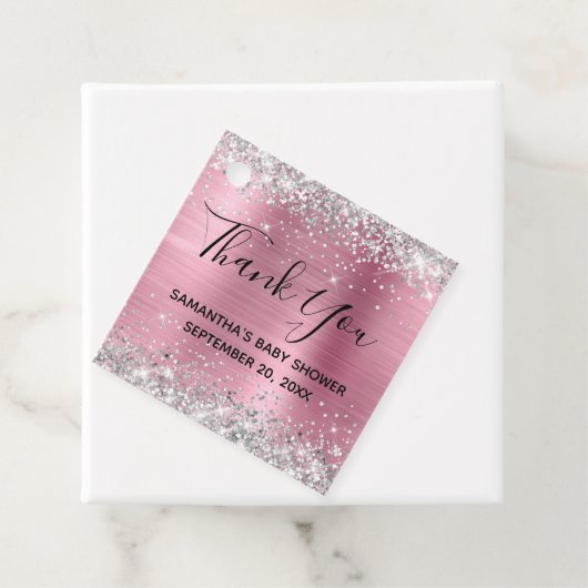 シルバーグリッターピンクフォイル赤ちゃんシャワーありがとう フェイバータグ (インサイチュ)