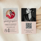 シルバーグリッターピンクフォトqrロゴフォトグラファー 名刺