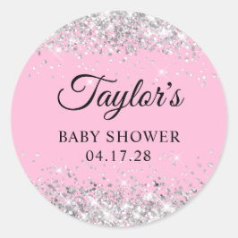 シルバーグリッターピンクベビーシャワー ラウンドシール