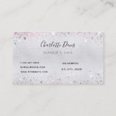 シルバーグリッターピンク花模様メイクヘア美しい 名刺 (裏面)