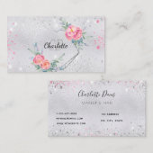 シルバーグリッターピンク花模様メイクヘア美しい 名刺 (正面/裏面)