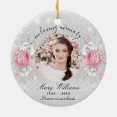 シルバーグリッターピンク花模様写真記念館 セラミックオーナメント (裏面)