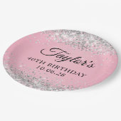 シルバーグリッターピンク40歳 ペーパープレート (アングル)