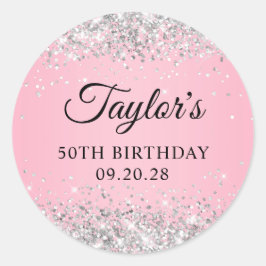 シルバーグリッターピンク50誕生日 ラウンドシール
