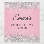 シルバーグリッターピンク60誕生日 ワインラベル (シングルラベル)