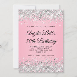 シルバーグリッターファンシーピンクモノグラム50誕生日 招待状