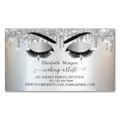 シルバーグリッターフェイクドリップスブラッシュ、メイクアップアーティスト マグネット名刺 (正面)