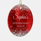 シルバーグリッターフェイクレッドフォイル18誕生日写真 セラミックオーナメント (右)