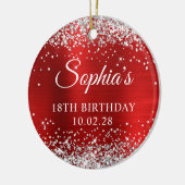 シルバーグリッターフェイクレッドフォイル18誕生日写真 セラミックオーナメント (左)