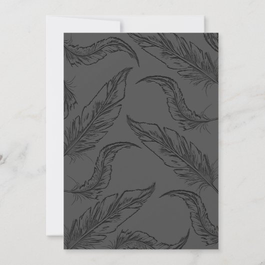 シルバーグリッターフェザーエレガントブライダルシャワー 招待状 (裏面)