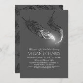 シルバーグリッターフェザーエレガントブライダルシャワー 招待状 (正面/裏面)