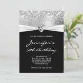 シルバーグリッターフォイルジェムハート50誕生日 招待状 (スタンド正面)