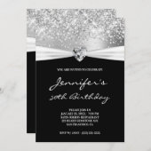 シルバーグリッターフォイルジェムハート50誕生日 招待状 (正面/裏面)