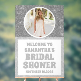 シルバーグリッターフォトブライダルシャワーウェルカムフロステッド アクリルサイン