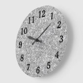 シルバーグリッターフォトブラックナンバーズ ラージ壁時計 (傾斜)