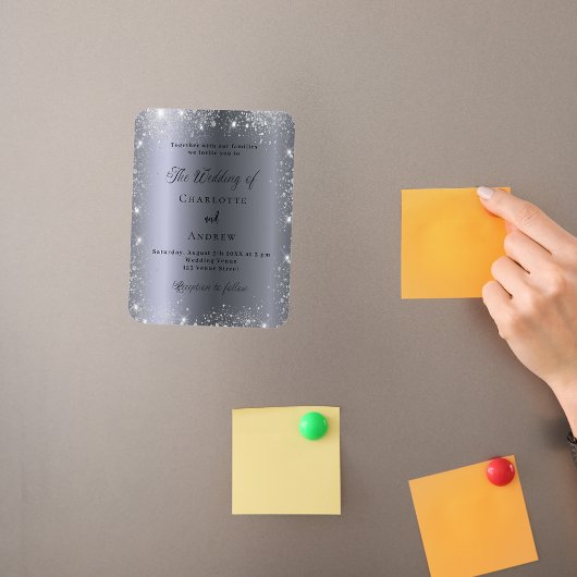 シルバーグリッターフォーマル高級結婚式招待状 マグネット